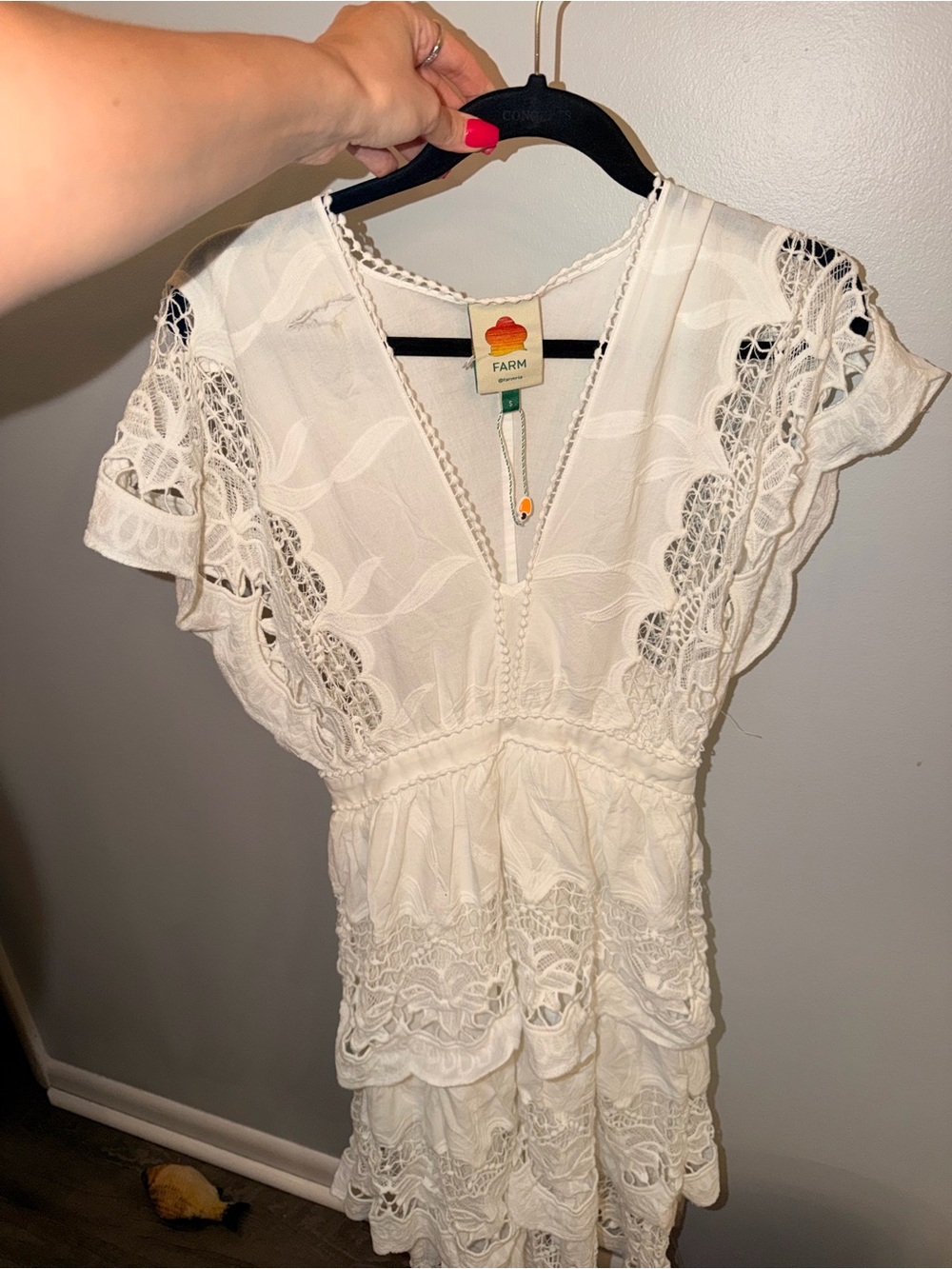 FARM Rio Ivory Lace Tiered V-Neck Tunic